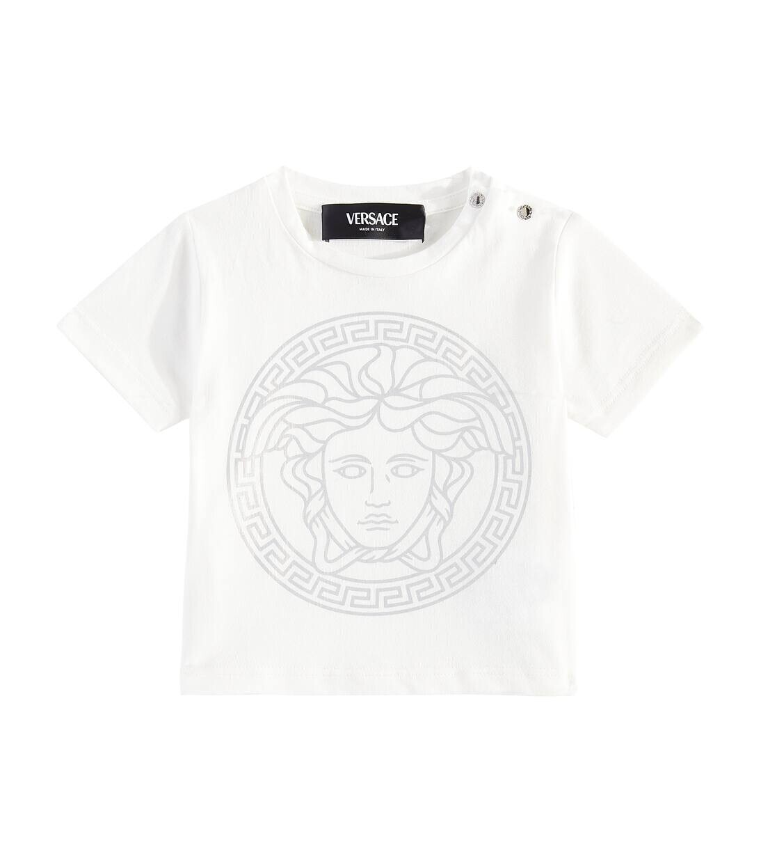 

Футболка из хлопкового джерси с изображением малышки Медузы Versace Kids, цвет bianco + argento