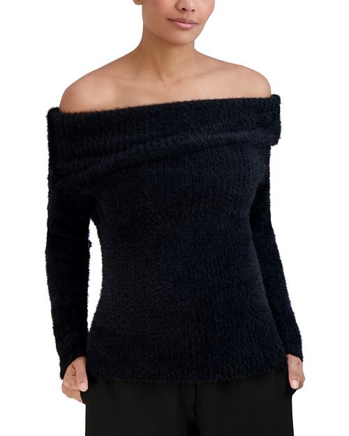 

Свитер с открытыми плечами и ресницами BCBGMAXAZRIA, цвет Black