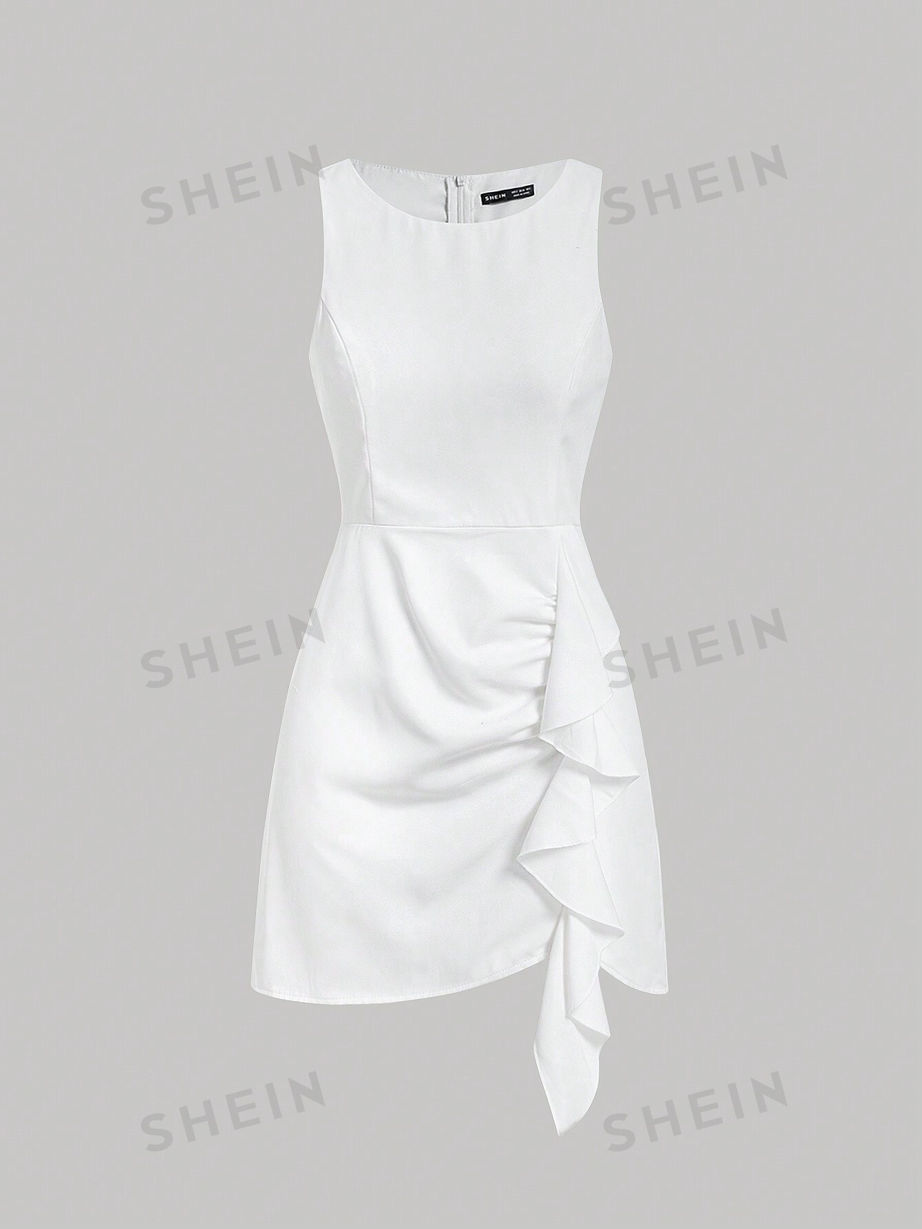 цена SHEIN MOD однотонное платье-жилет без рукавов с бретелькой на шее и рюшами, белый