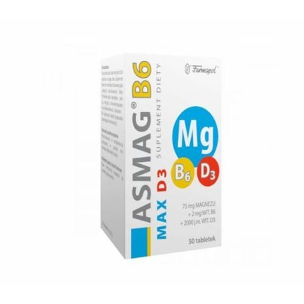 Asmag B6 Max D3 50 таблеток Иммунитет Нервная система Магний Стресс, Farmapol