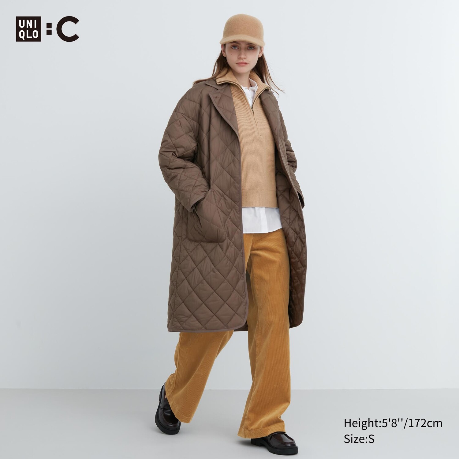 

Теплое стеганое пальто оверсайз Uniqlo, коричневый