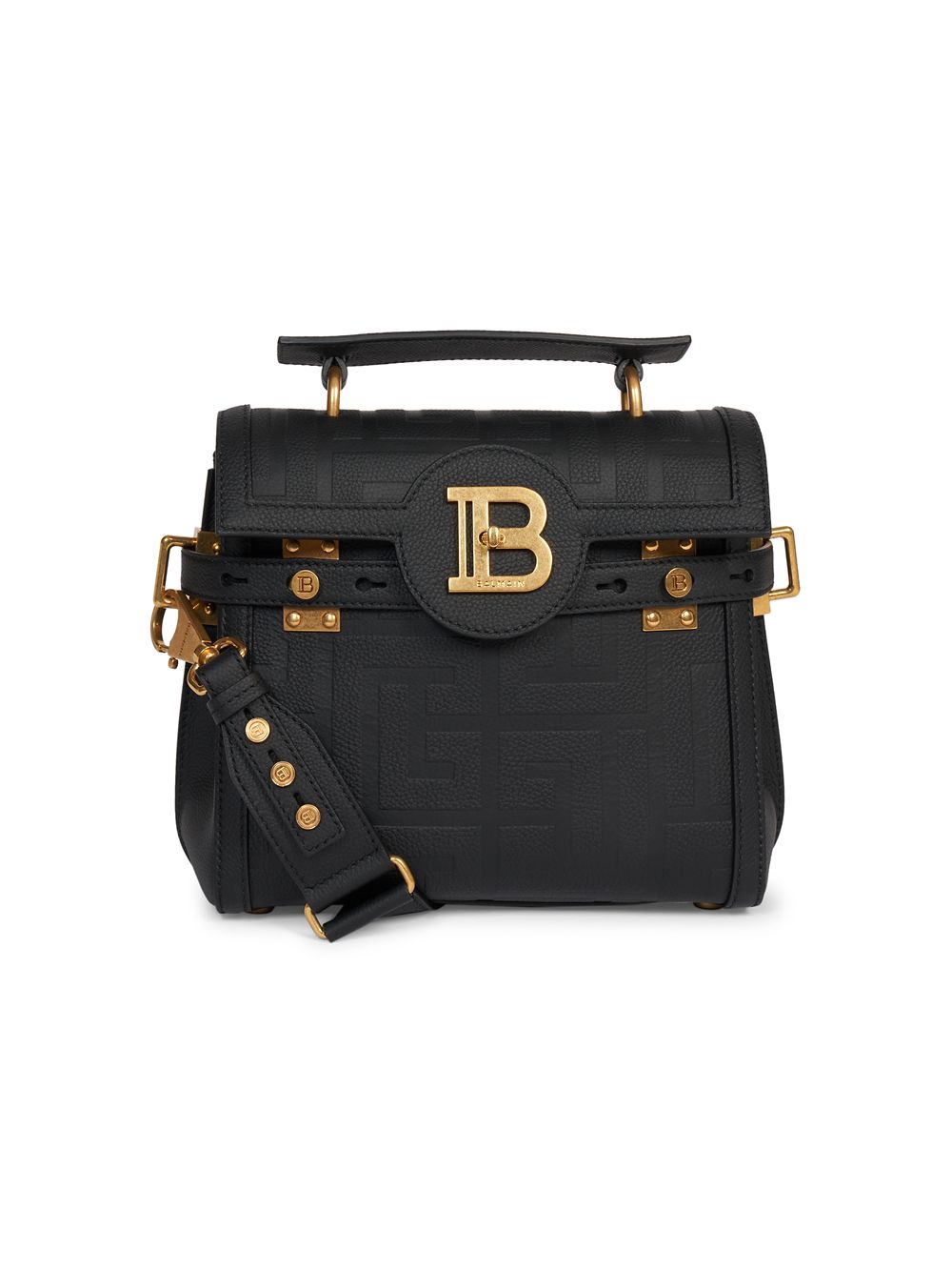 Кожаная сумка с ручкой сверху B-Buzz 23 и тиснением монограммы Balmain черная и кремовая сумка b buzz 23 balmain
