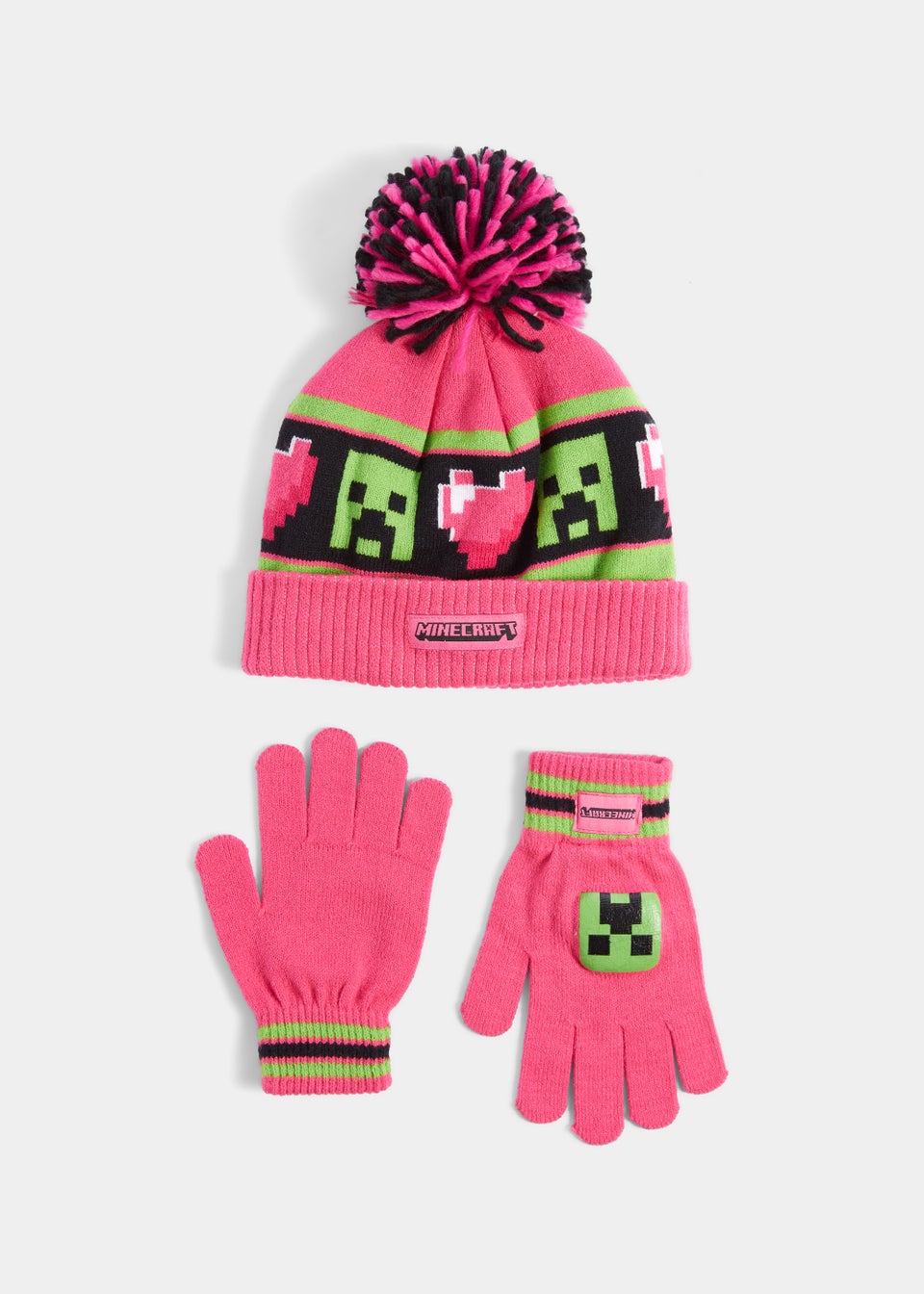 Детский розовый комплект шапки и перчаток Minecraft Heart Bobble (3–10 лет)