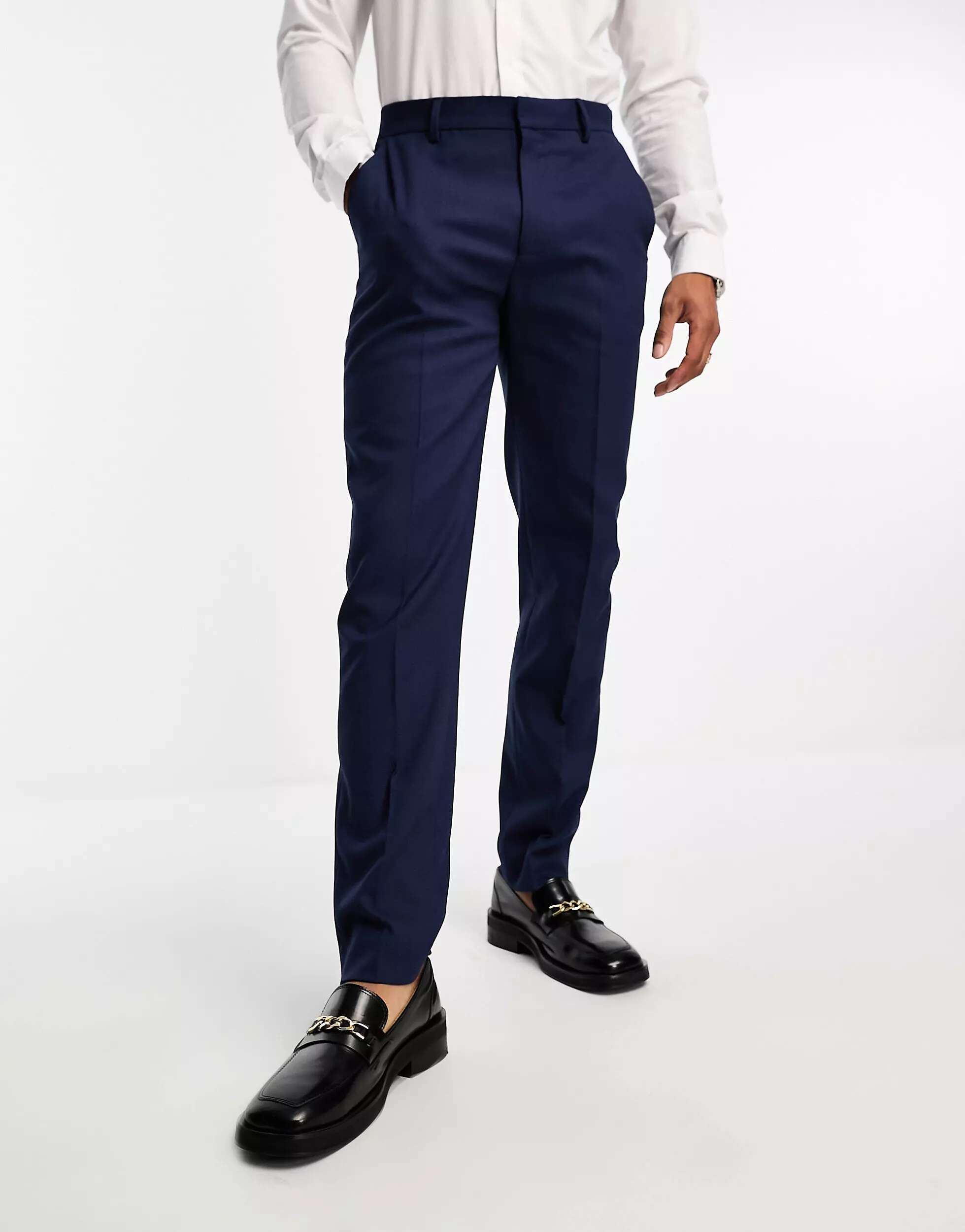 Темно-синие узкие костюмные брюки с микротекстурой ASOS