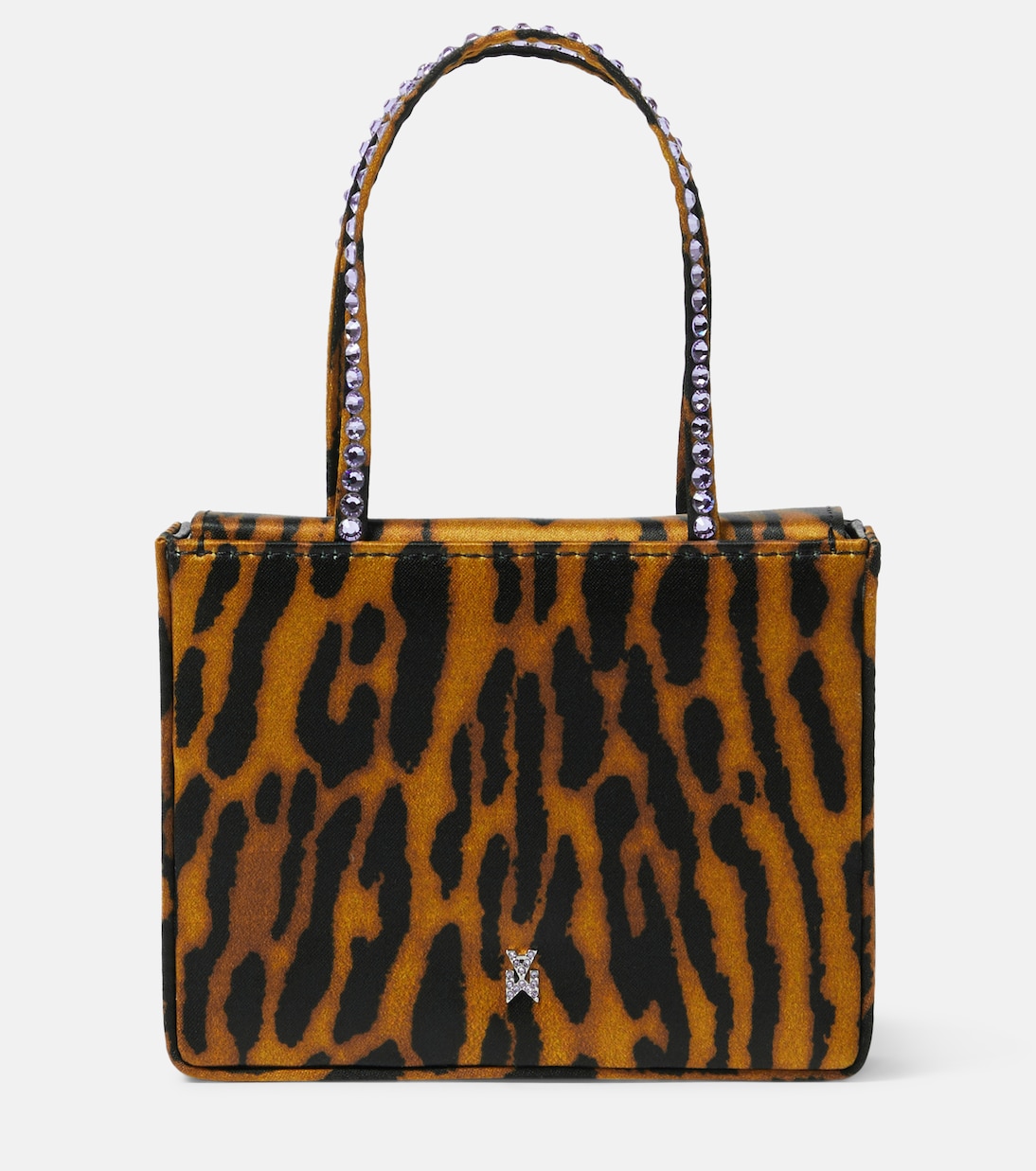 Атласная сумка-тоут superamini с леопардовым принтом Amina Muaddi, мультиколор