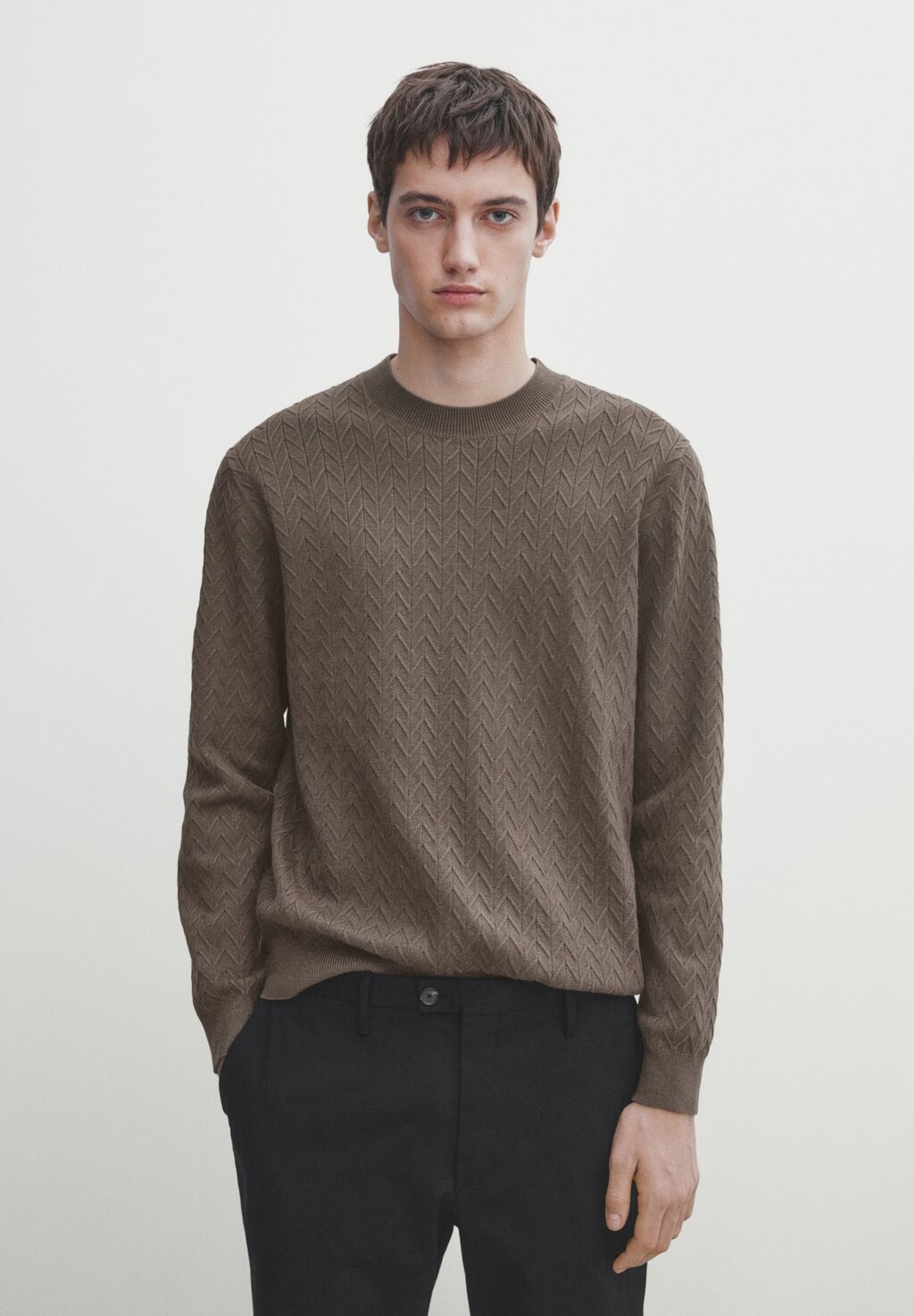 

Свитер Crew Neck Zigzag Massimo Dutti, цвет mottled brown