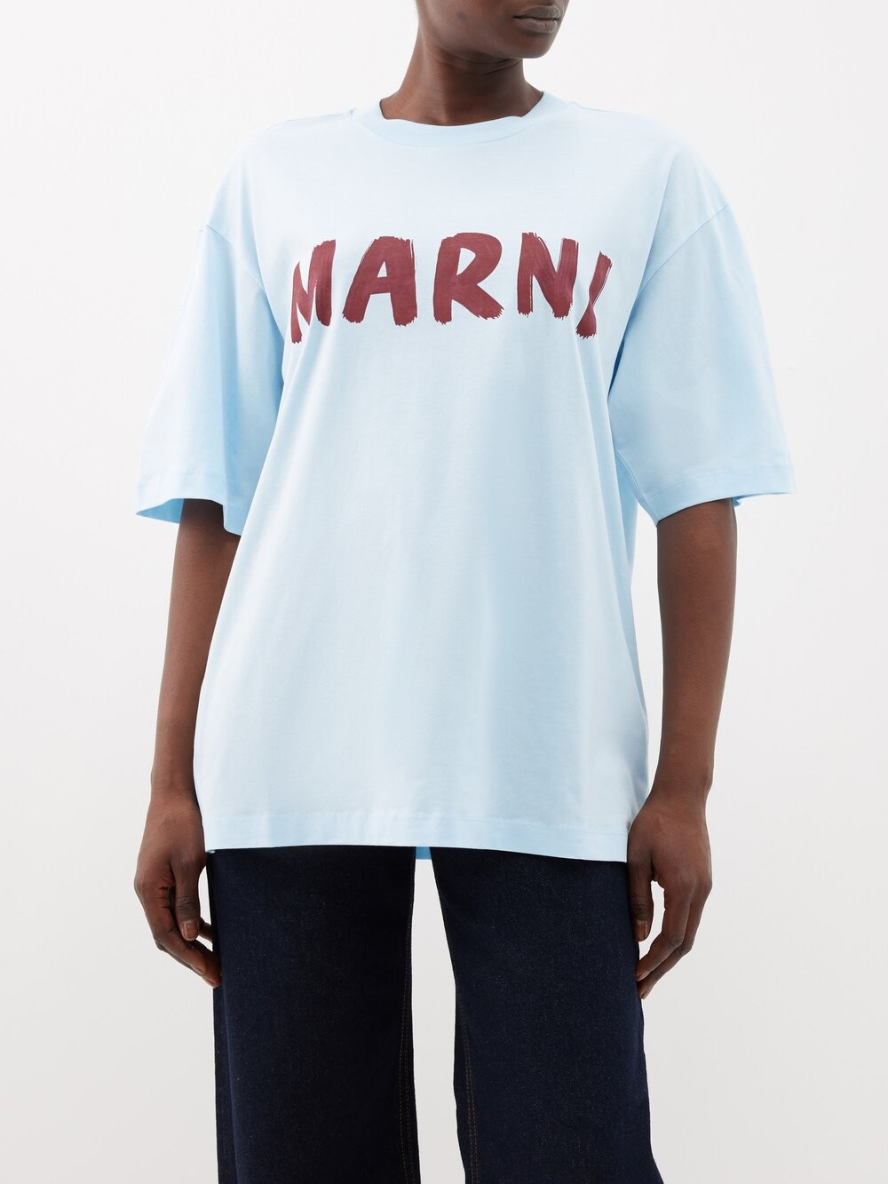

Футболка оверсайз из хлопкового джерси с логотипом Marni, синий