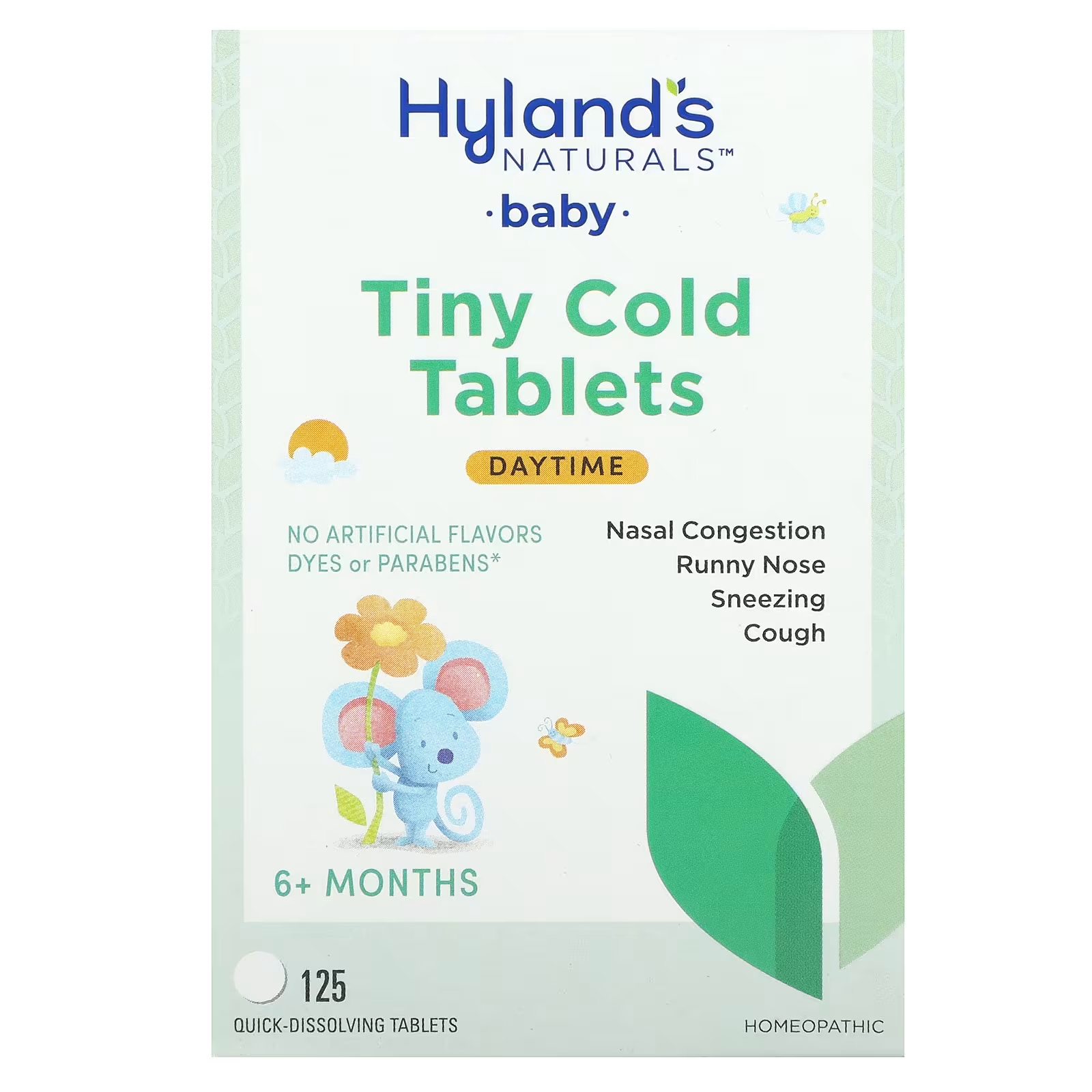 цена Средство детское Hyland's Naturals Baby Tiny Cold Tablets от простуды, 125 быстрорастворимых таблеток