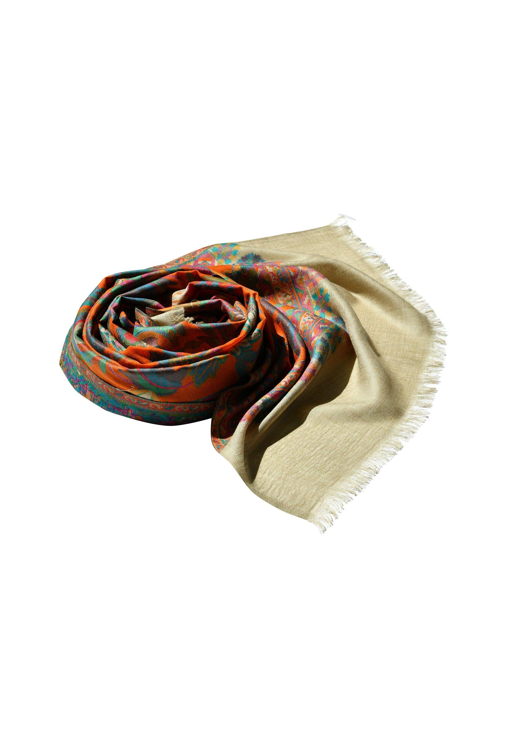 цена Кашемировый шарф. Кашемировый шелковый шарф ручной работы, элегантный гобелен, (цельный кусок), 80 см X 200 см, цветочный узор, соткан вручную, без принта Blue Chilli, оранжевый