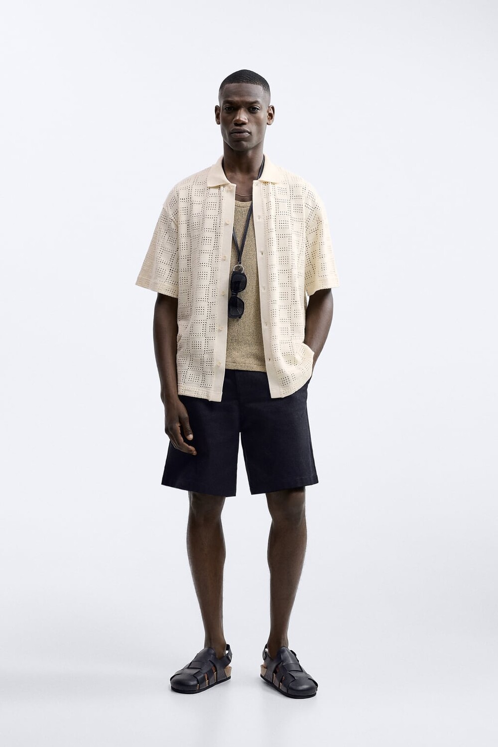 

Рубашка крючком ZARA, экру