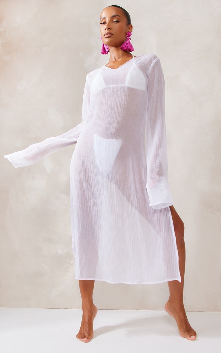 

PrettyLittleThing Белое пляжное платье мидакси с прозрачным разрезом по бокам