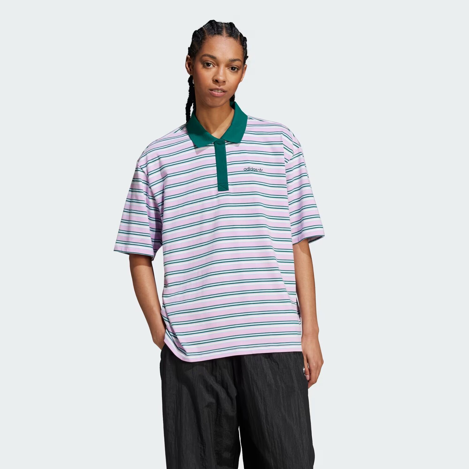 

Рубашка-поло в полоску оверсайз в стиле 80-х Adidas, цвет Multicolor/Bliss Lilac