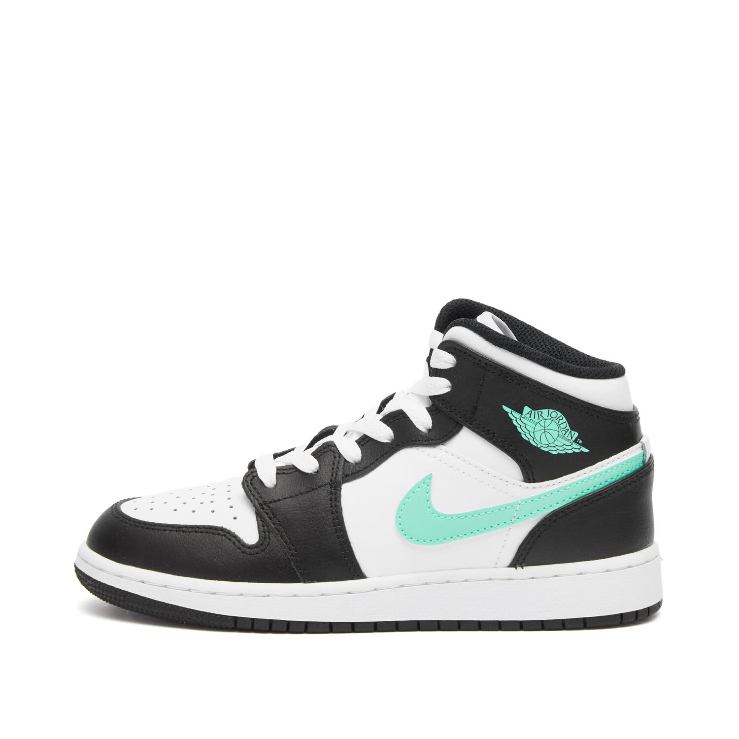 

Кроссовки Air Jordan 1 Mid Gs, цвет White, Green Glow & Black