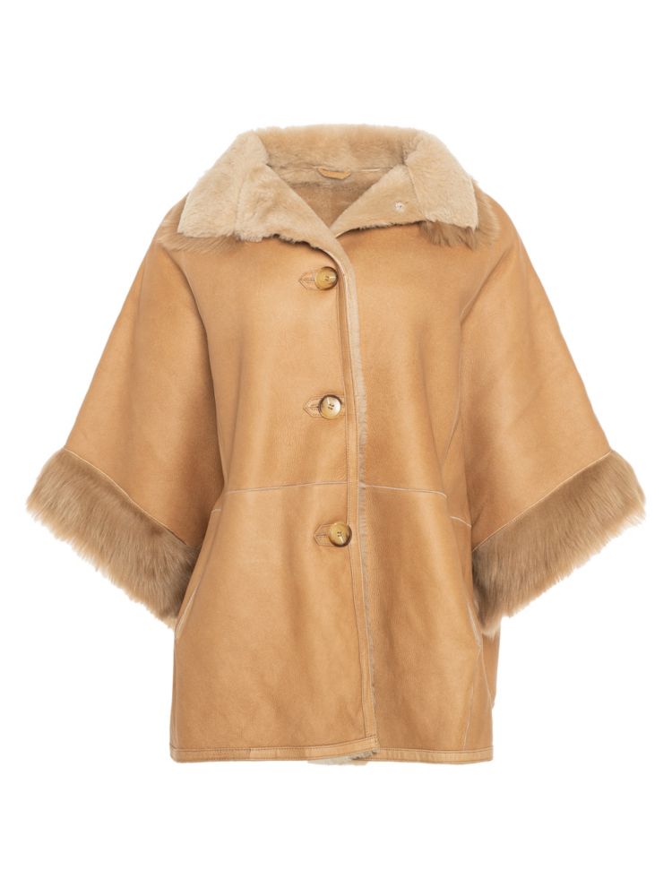 Куртка-накидка из мериносовой овчины и меховой отделки Made For Generations Wolfie Furs, цвет Camel Gold