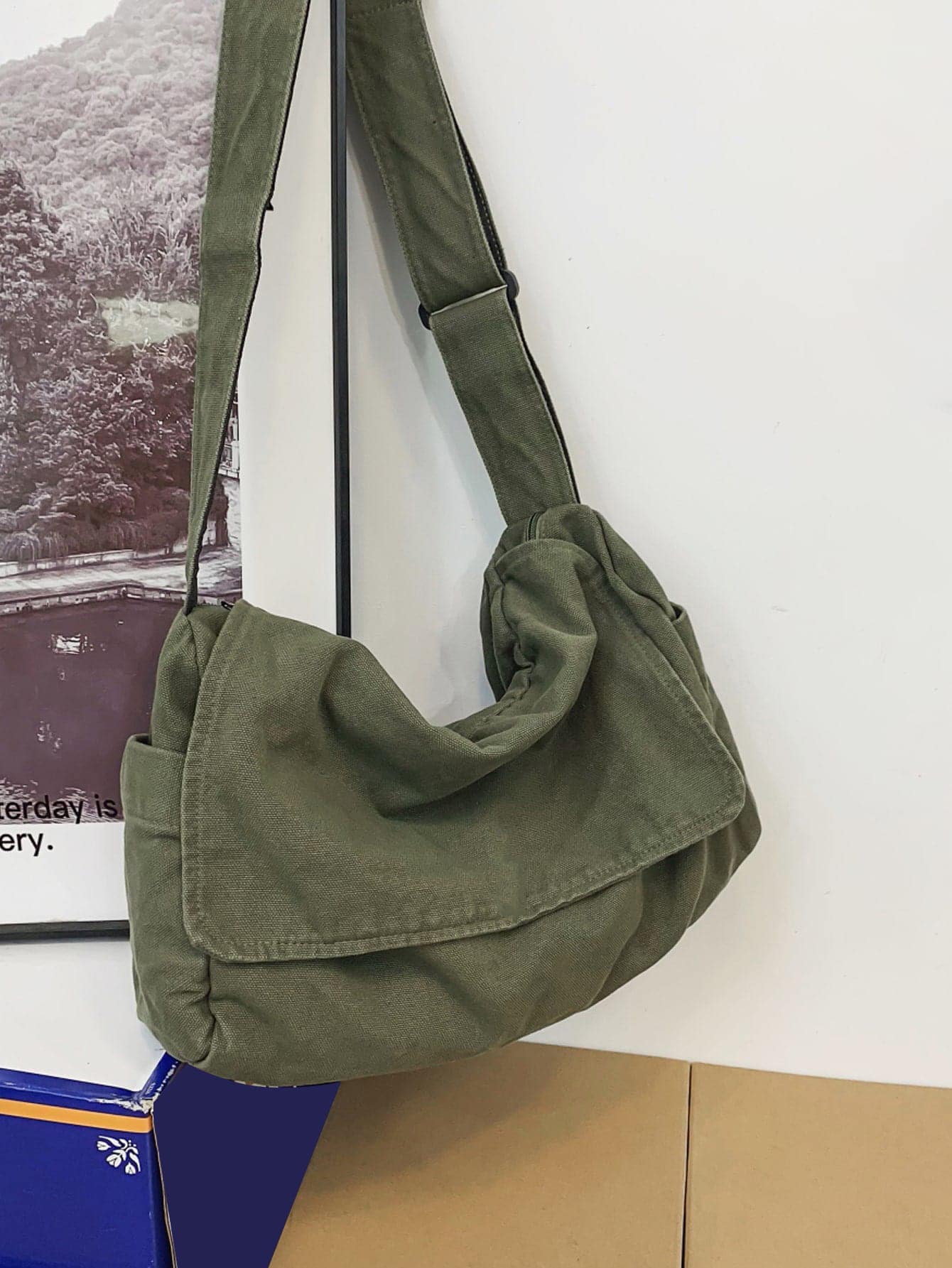 Холщовая сумка-хобо большой вместимости, зеленый