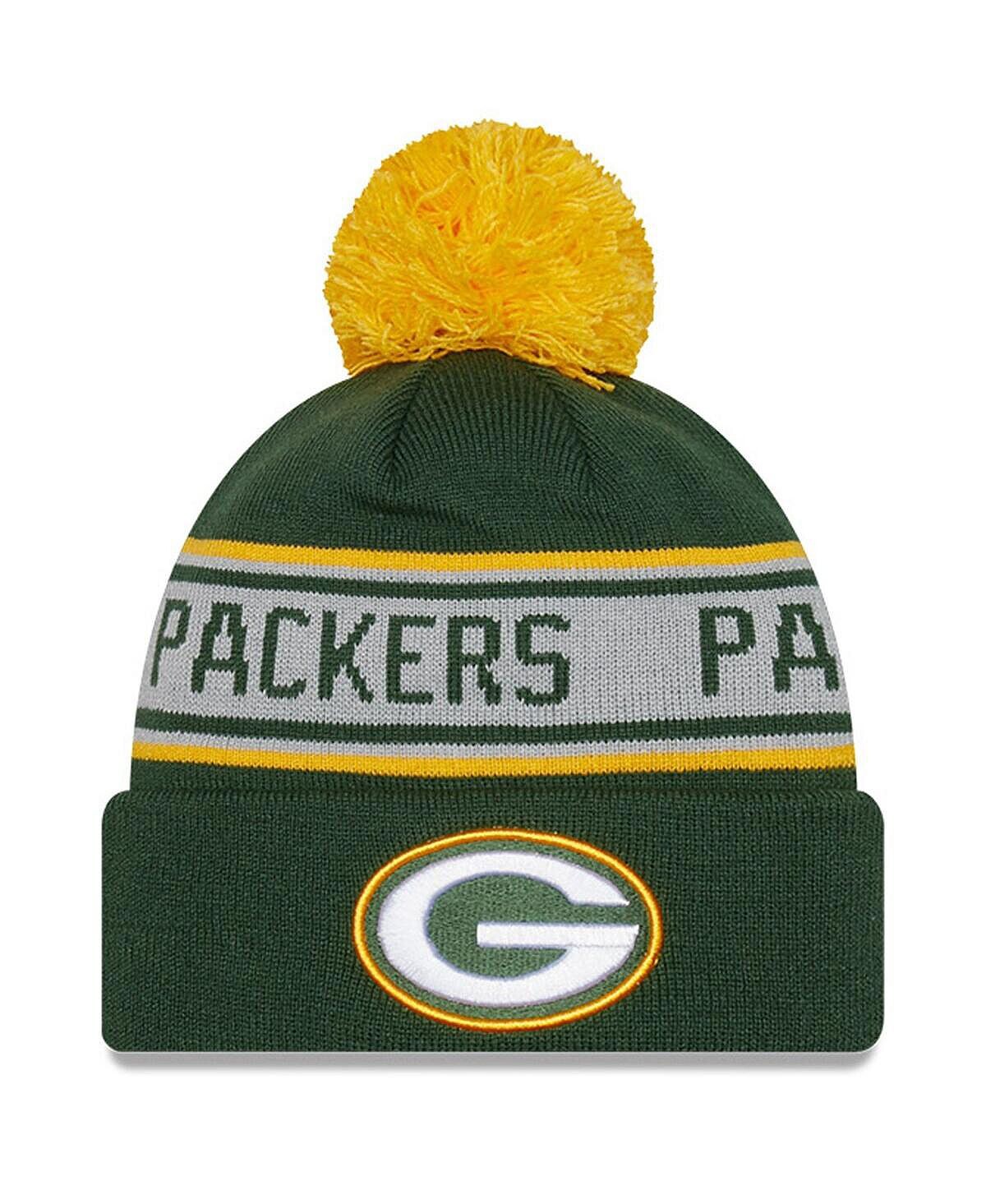 

Молодежный цвет для мальчиков Зеленый Green Bay Packers Повторная вязаная шапка с манжетами и помпоном New Era