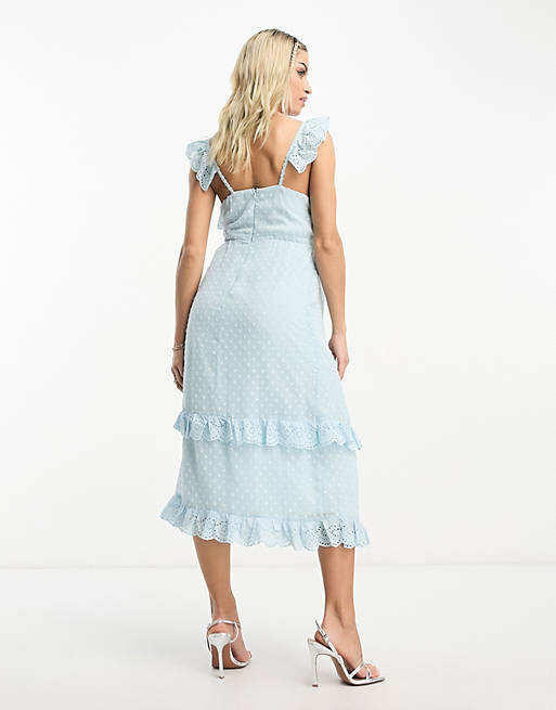 

Голубое платье миди с рюшами и оборками Hope & Ivy Maternity, Синий