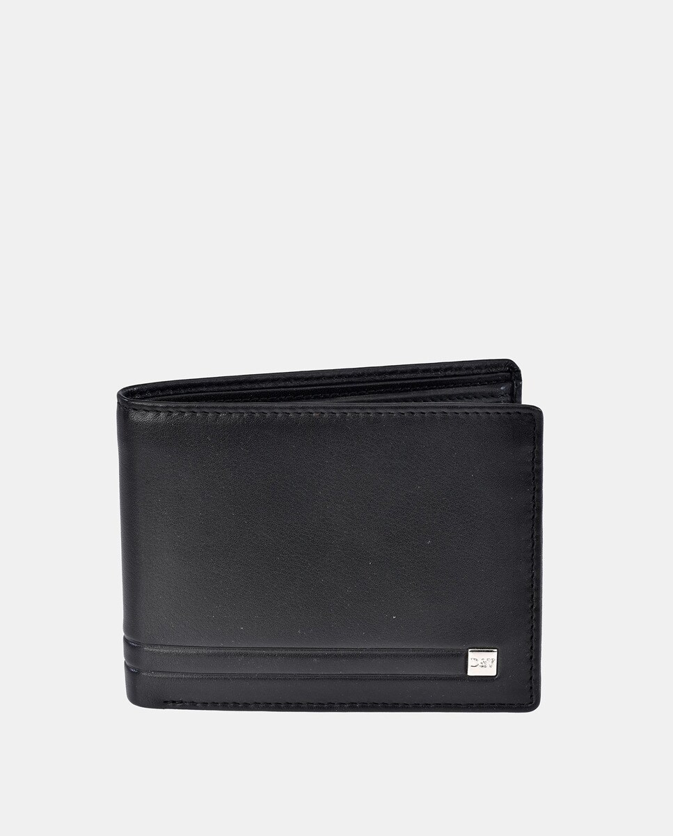 Черный кожаный кошелек с внутренним карманом для монет Daviletto, черный кошелек pacsafe текстиль отделение для карт черный