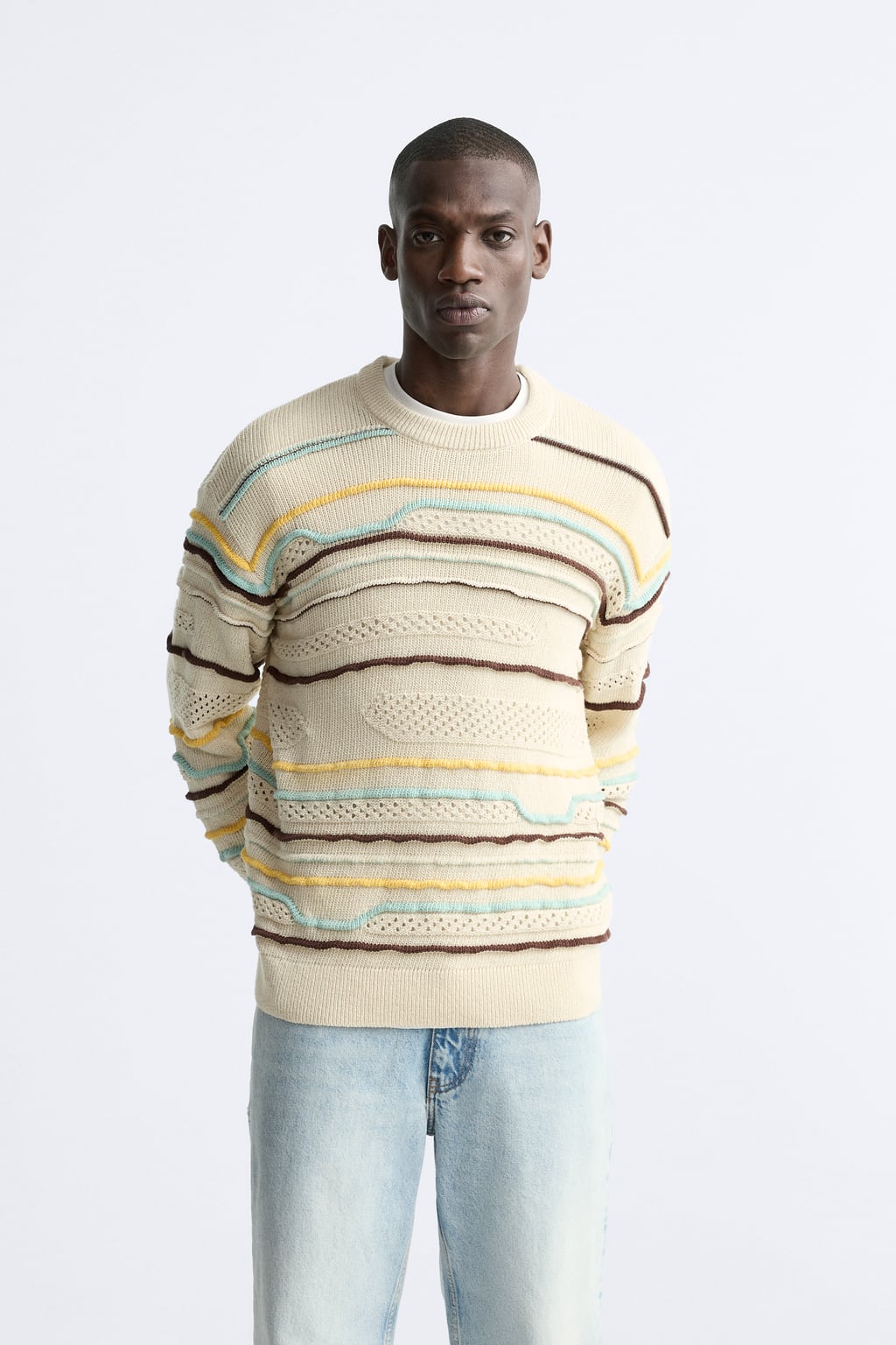 

Свитер с рельефными полосками ZARA, экру