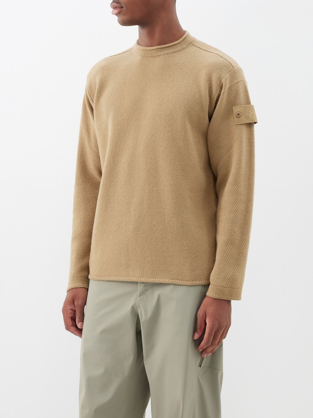 

Шерстяной свитер с нашивкой-логотипом Stone Island, бежевый