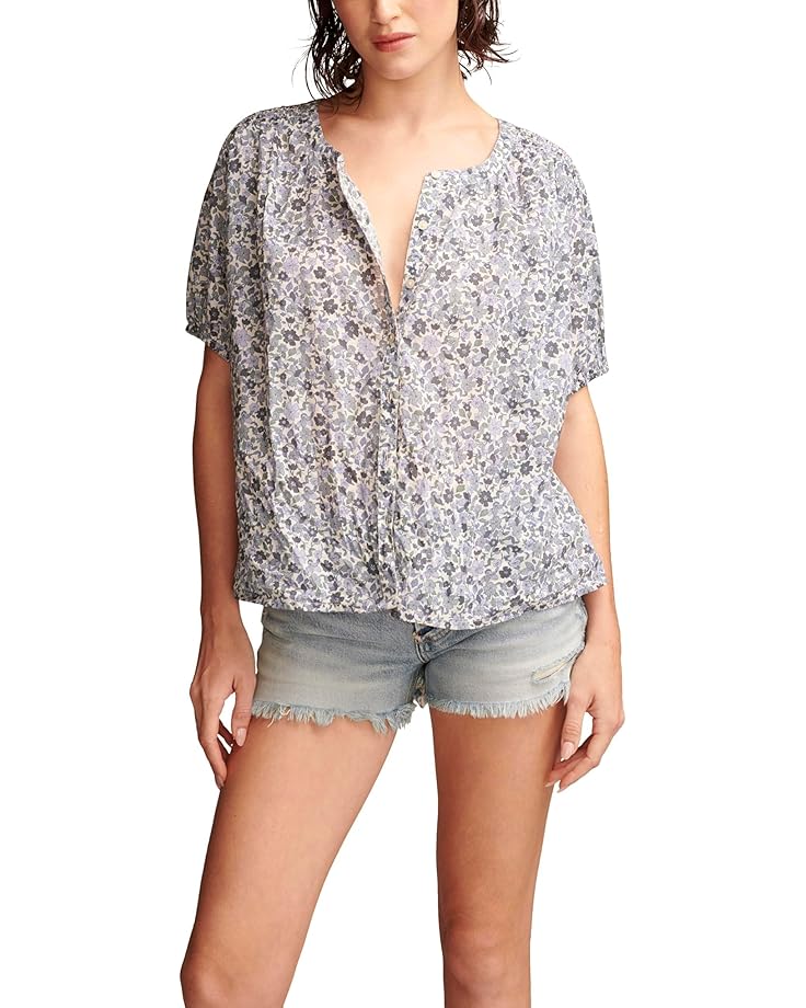 

Блузка Lucky Brand Printed Smocked Shoulder Blouse, синий мульти