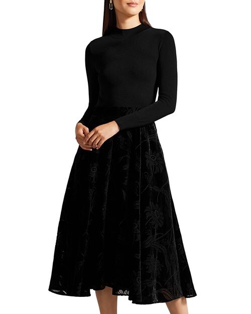 

Вязаное бархатное платье миди с лифом Ted Baker, цвет Black