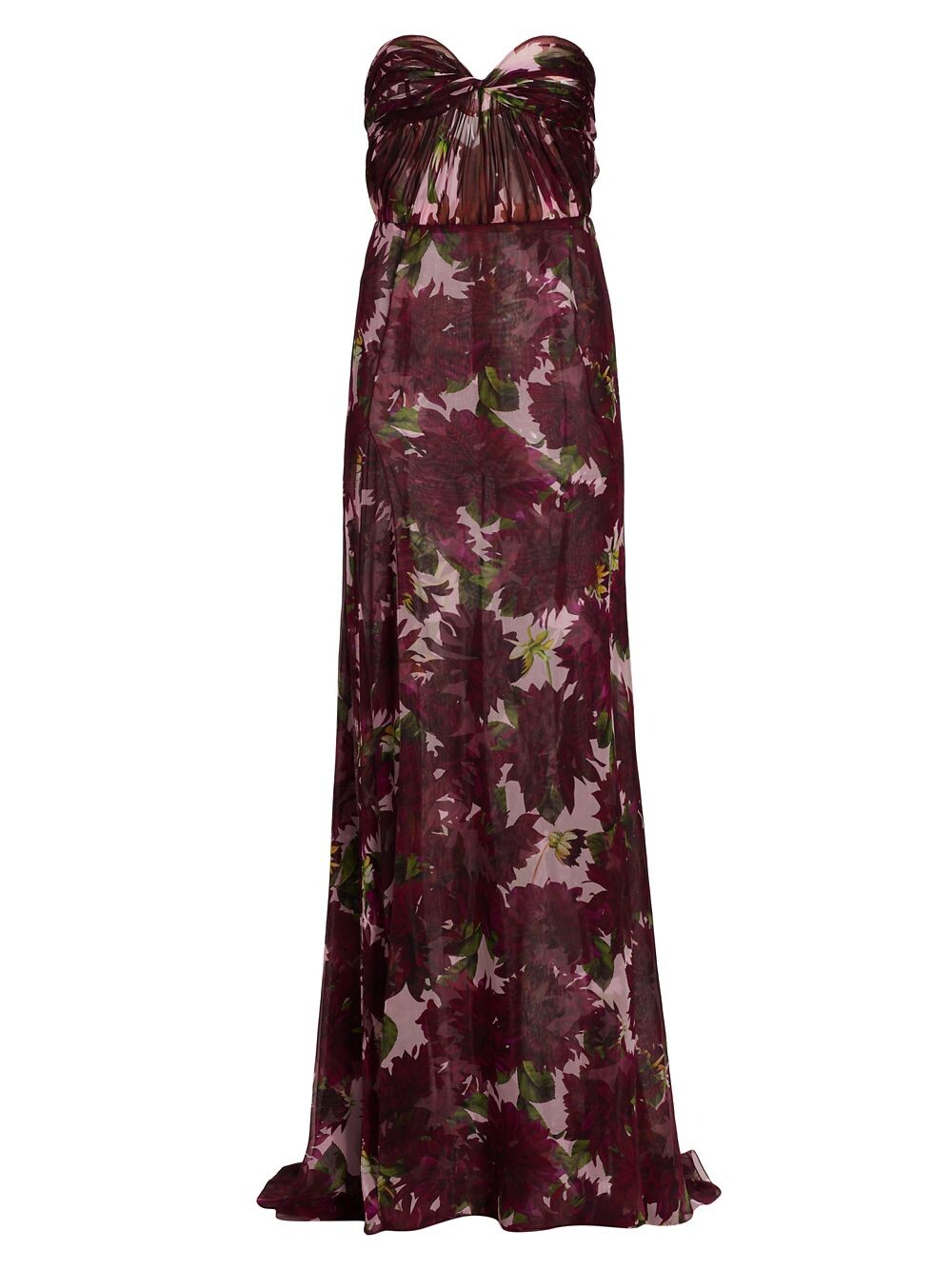 

шифоновое платье с георгином Oscar de la Renta, бордовый