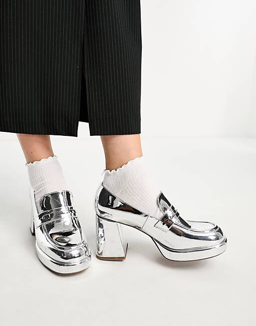 

Серебристые лоферы на платформе ASOS DESIGN Portland