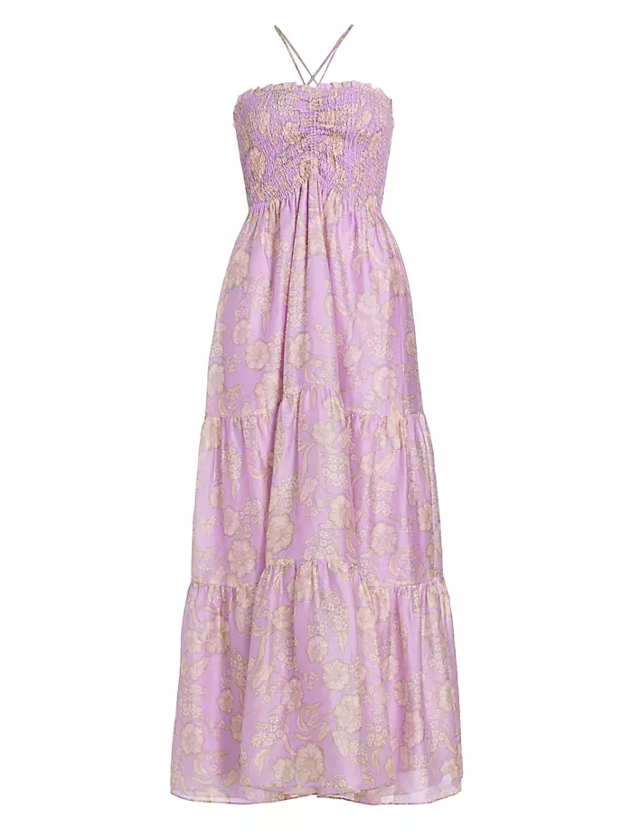 Многоярусное платье макси Elzette с цветочным принтом Kivari, цвет lilac floral