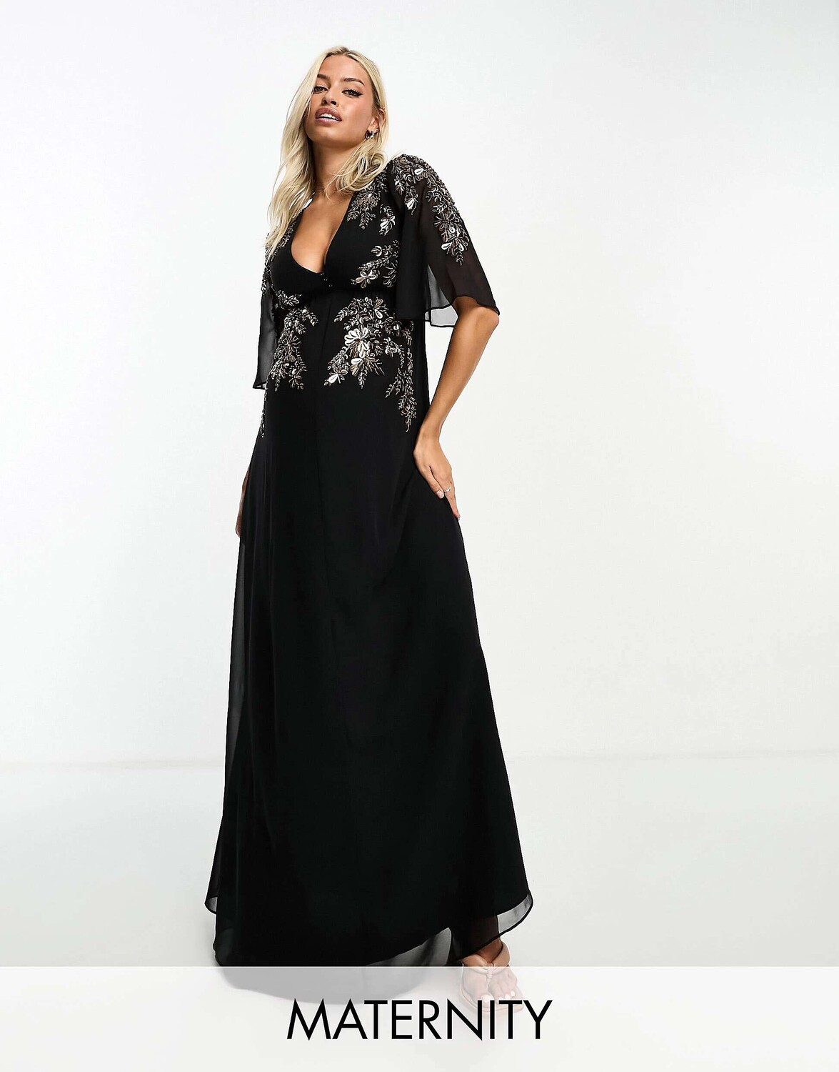 

Черное платье макси с украшением Hope & Ivy Maternity