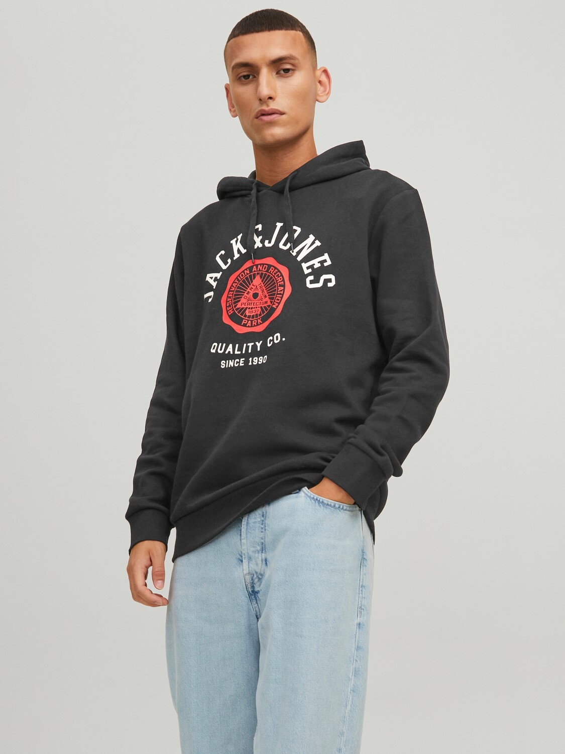 

Толстовка Jack & Jones Warmer Logo Print Hoodie Sweater Pullover JJELOGO, черный