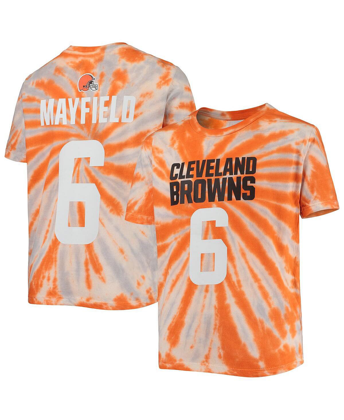 

Футболка Big Boys Baker Mayfield Orange Cleveland Browns с именем и номером тай-дай Outerstuff