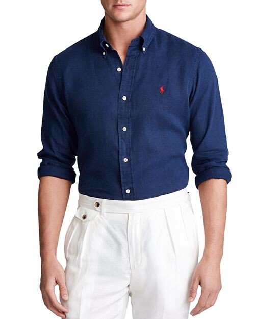 

Льняная рубашка классического кроя Polo Ralph Lauren, цвет Blue