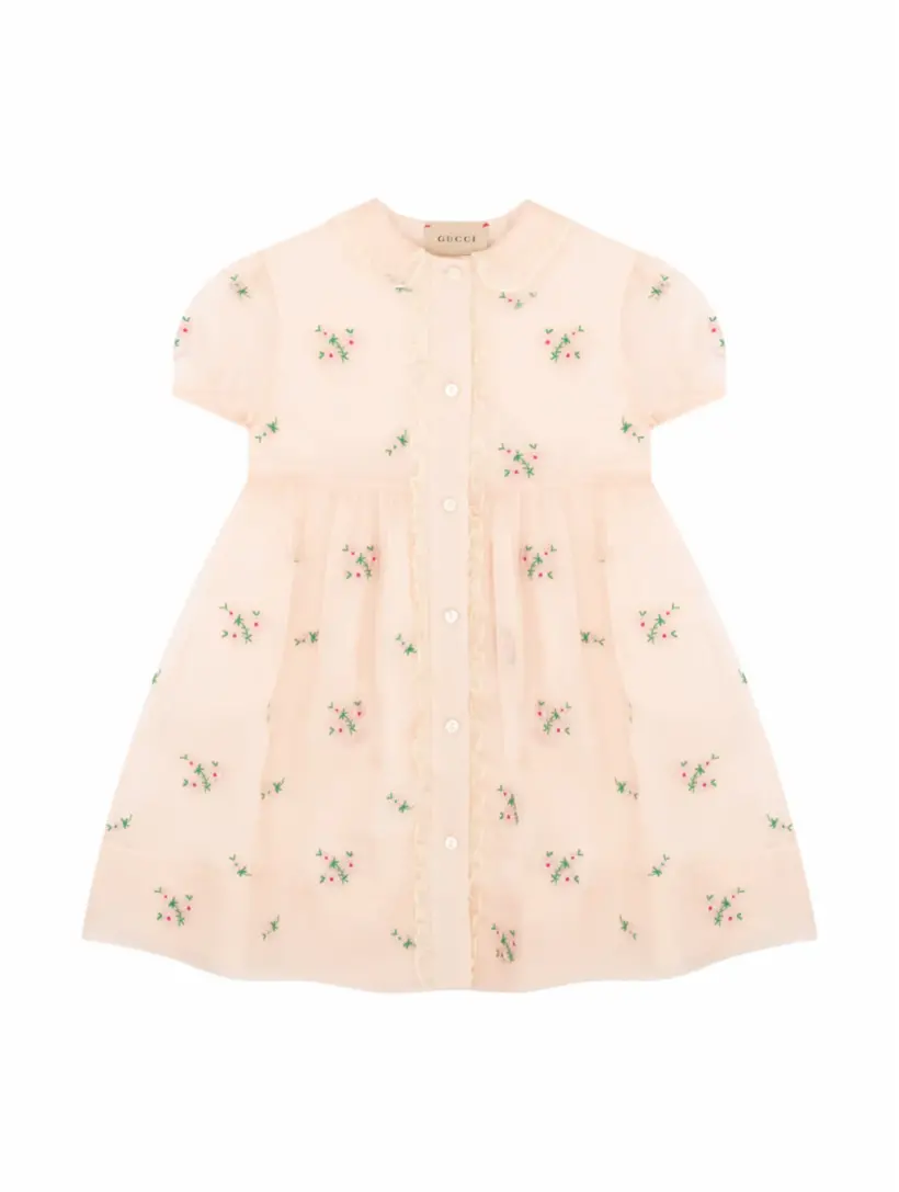 Многослойное платье с вышивкой Gucci, розовый