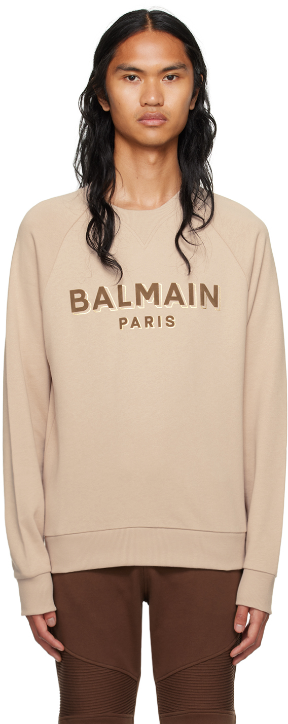 

Бежевый свитшот с флоковым рисунком Balmain