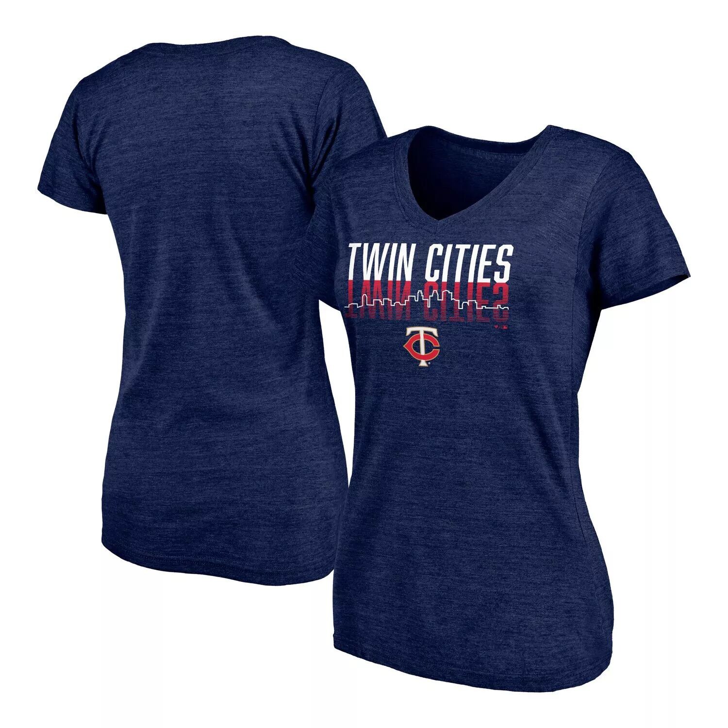 

Женская футболка Fanatics с логотипом Heathered Navy Minnesota Twins Twinsies Hometown Collection, футболка Tri-Blend с v-образным вырезом Fanatics