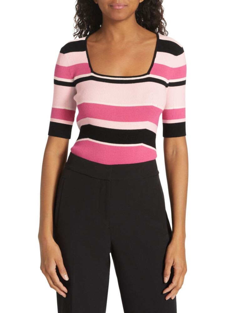 

Полосатый свитер в рубчик Elie Tahari, цвет Pink Stripe Multi