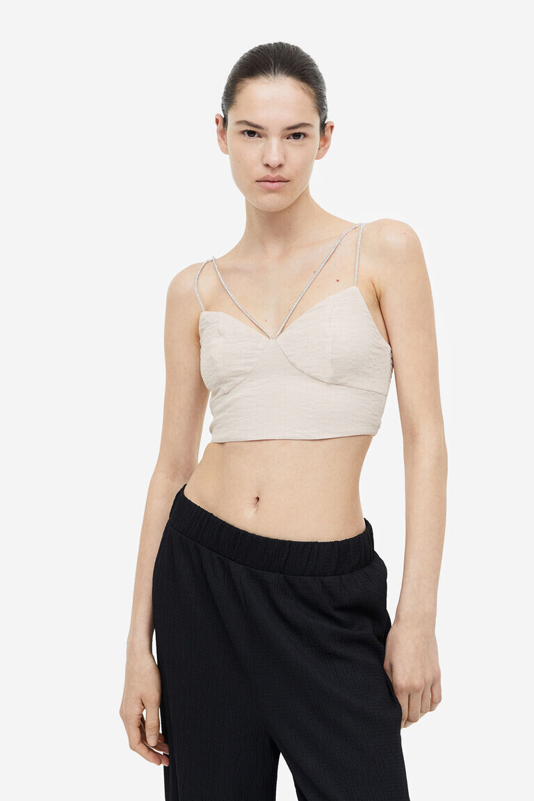 

Укороченный топ со стразами H&M, бежевый