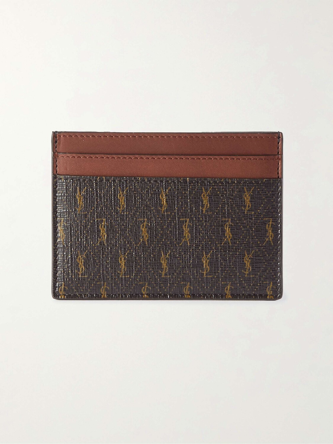 

Холщовый картхолдер с кожаной отделкой и монограммой SAINT LAURENT, коричневый