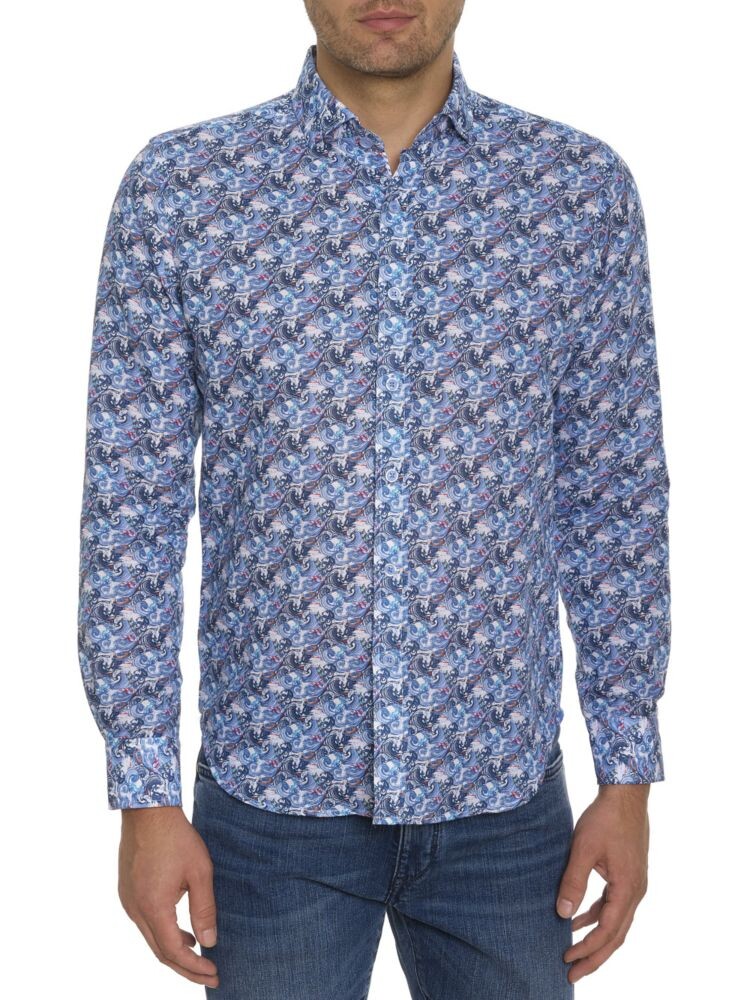 

Спортивная рубашка из смесового льна Big Sur Wave Robert Graham, синий