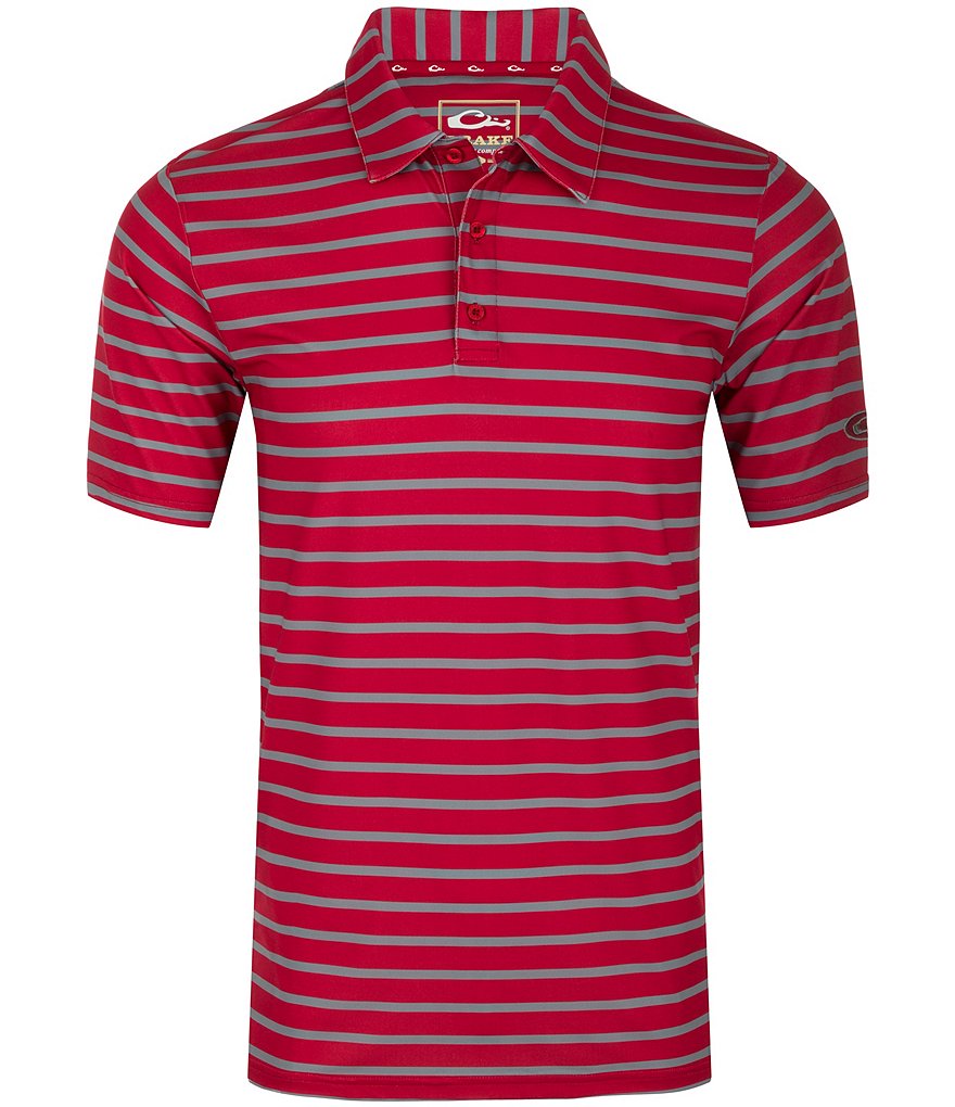 drake Drake Clothing Co. Эластичная рубашка-поло в полоску с короткими рукавами, красный