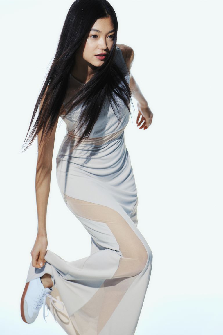 Облегающее платье с сетчатой деталью H&M, серый платье длинное без рукавов с воланами из газовой хлопчатобумажной ткани 5 лет 108 см розовый