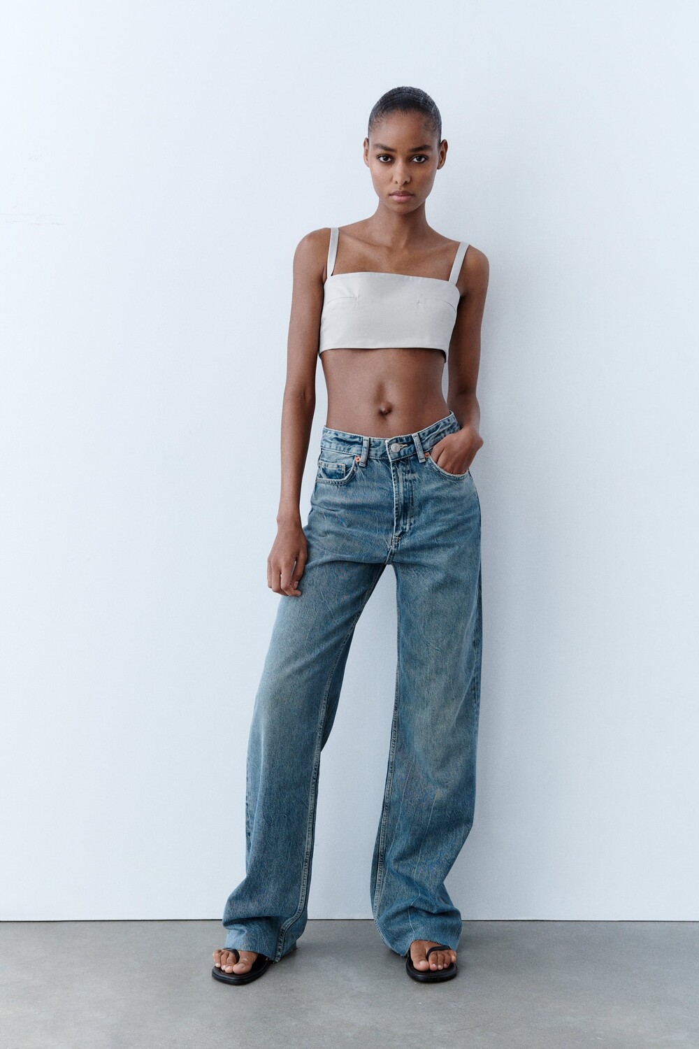 

Укороченный топ с поясками Zara, камень