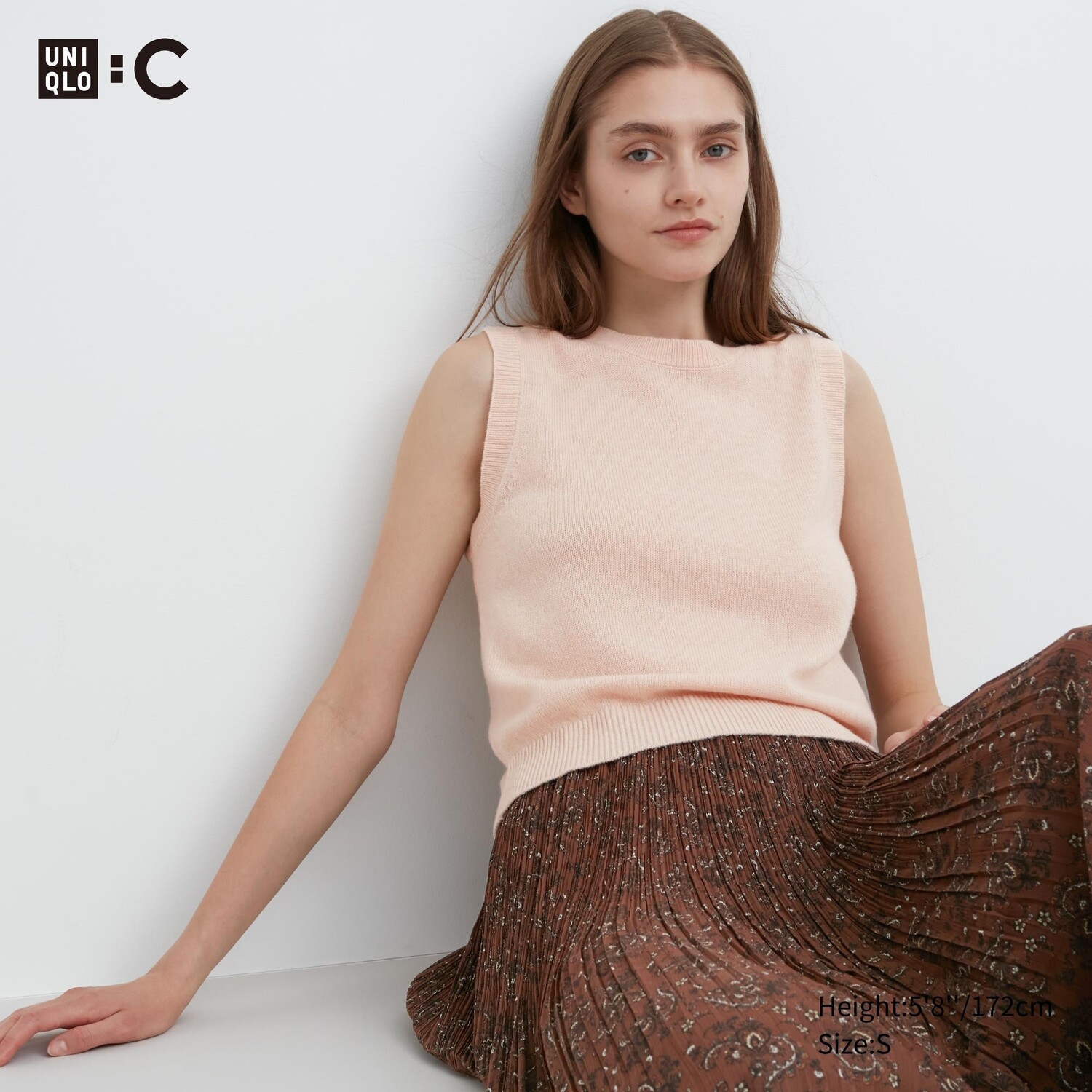 

Укороченный свитер-жилет из 100% кашемира с круглым вырезом Uniqlo, розовый