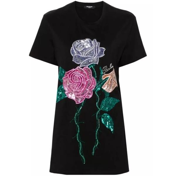 

Футболка rose-appliqué t-shirt Balmain, черный