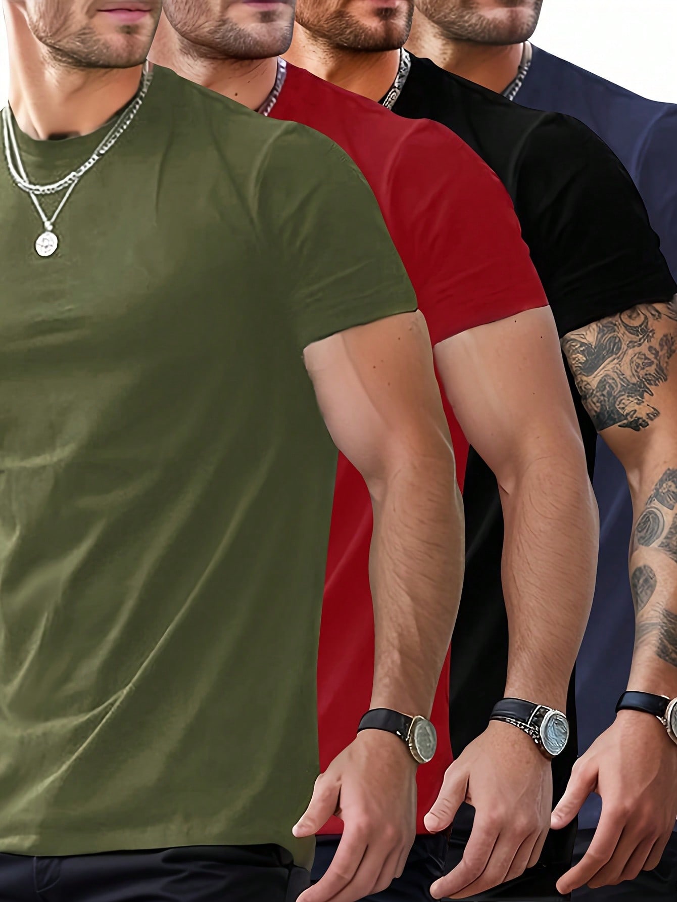 Мужская 4 шт./компл. летняя однотонная базовая футболка обычного кроя с короткими рукавами, многоцветный