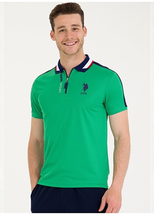 

Зеленая мужская футболка с воротником поло U.S. Polo Assn., Зеленый