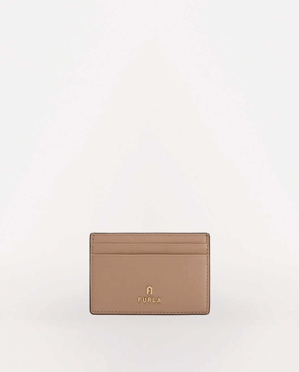 

Визитница из бежевой кожи с металлической аппликацией Furla, бежевый