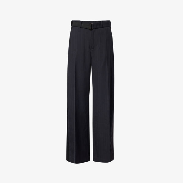 

Широкие тканые брюки мелового цвета с высокой посадкой Sacai, синий