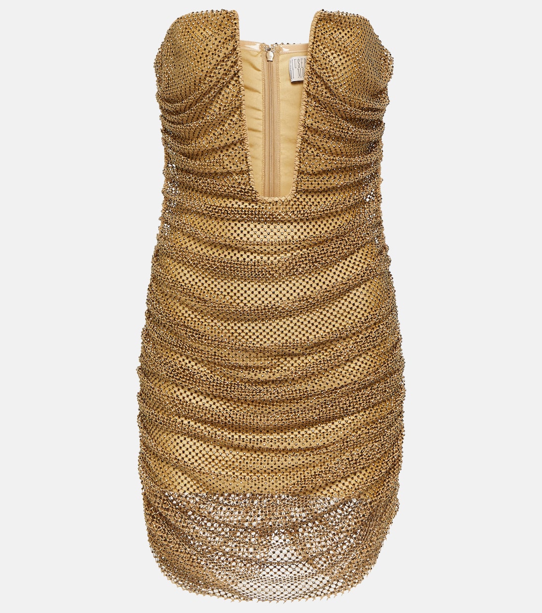 цена Мини-платье из сетчатой ткани со сборками и декором. Giuseppe Di Morabito, золото